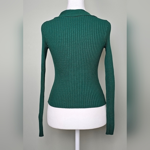 Lulus Emerald Green Ribbed Braided Long Sleeve Sweater Top XS - Picture 3 of 9